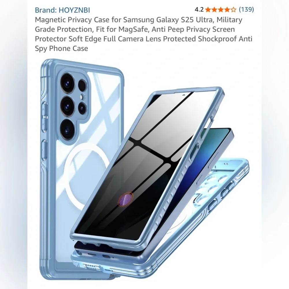 Samsung Galaxy S25 Ultra Blue Magnetic Privacy Case